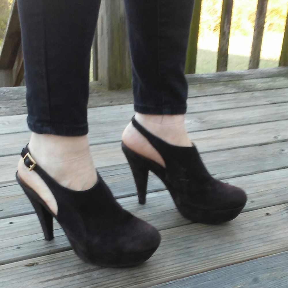 ...Me Too brown Suede slingback platform heels